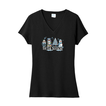 Blue Merle Australian Shepherd Winter V-Neck Tee SS - WagALotBowWow