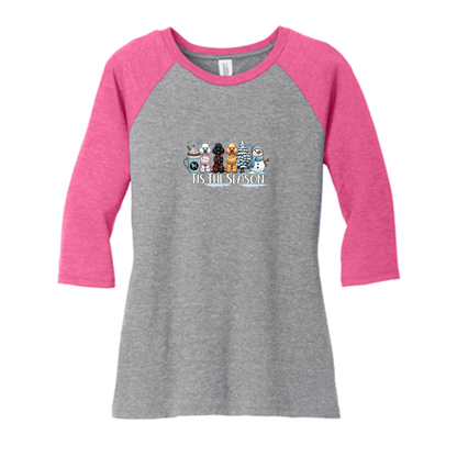 Poodle Tis The Season Winter DM136L District ® Women’s Perfect Tri ® 3/4-Sleeve Raglan - WagALotBowWow