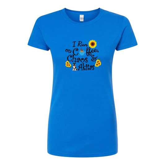 Chaos Akita Sunflower Women's Slim Fit Fine Jersey T-Shirt Black - WagALotBowWow