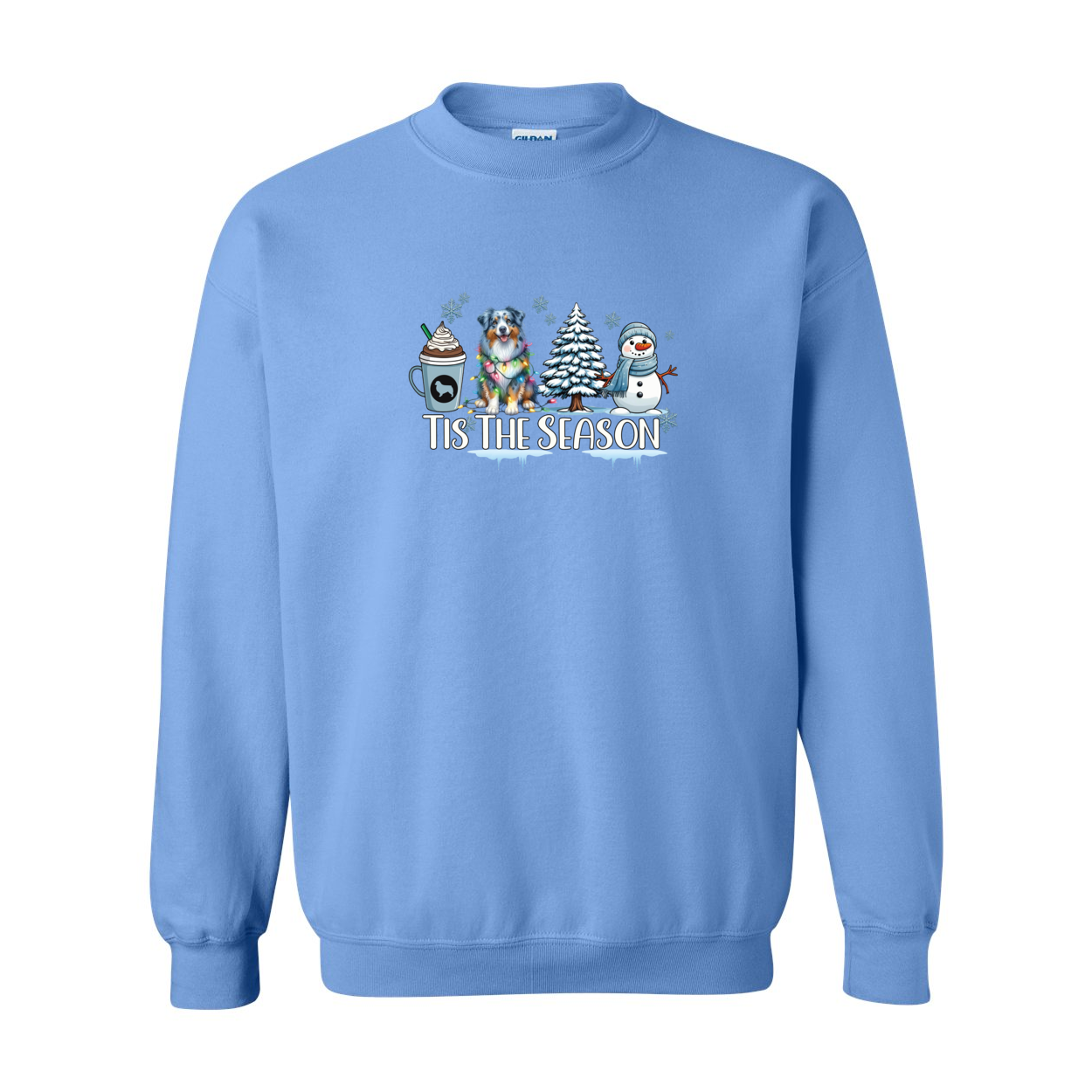 Blue Merle Aussie Tis The Season Winter Heavy Blend Crewneck Sweatshirt - WagALotBowWow