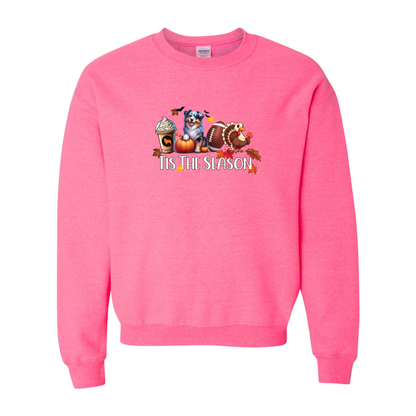 Blue Merle Aussie Tis The Season Fall Heavy Blend Crewneck Sweatshirt - WagALotBowWow