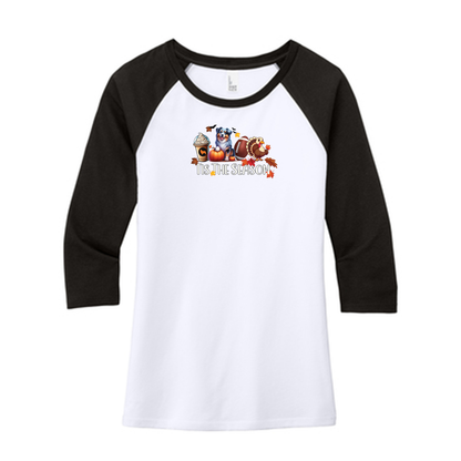 Blue Merle Australian Shepherd Tis The Season Fall 3/4-Sleeve Raglan - WagALotBowWow