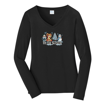 Russian Toy Tis The Season Winter Ladies Long Sleeve V-Neck Tee - WagALotBowWow