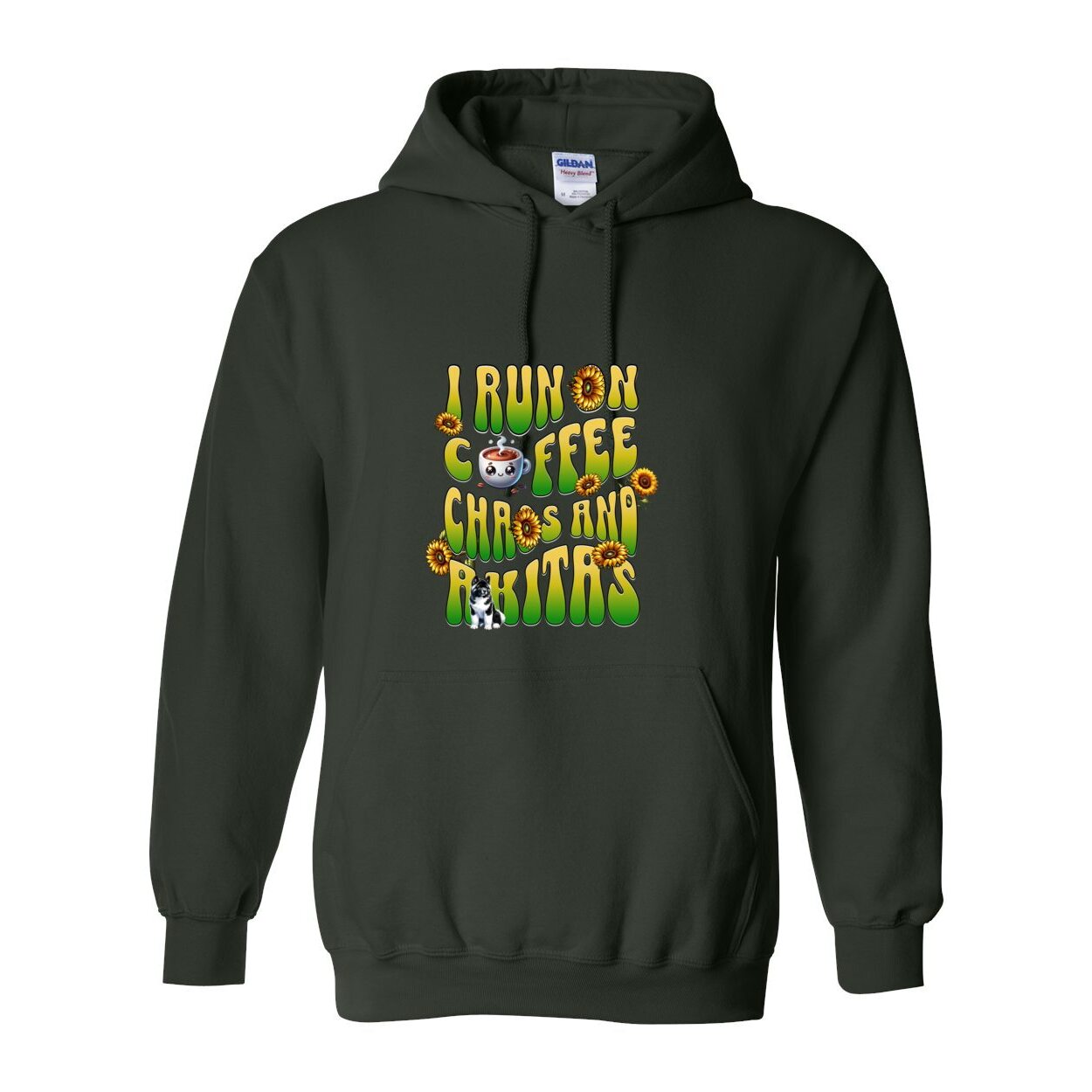 Coffee Chaos & Akita Green Yelllow Heavy Blend Hooded Sweatshirt - WagALotBowWow