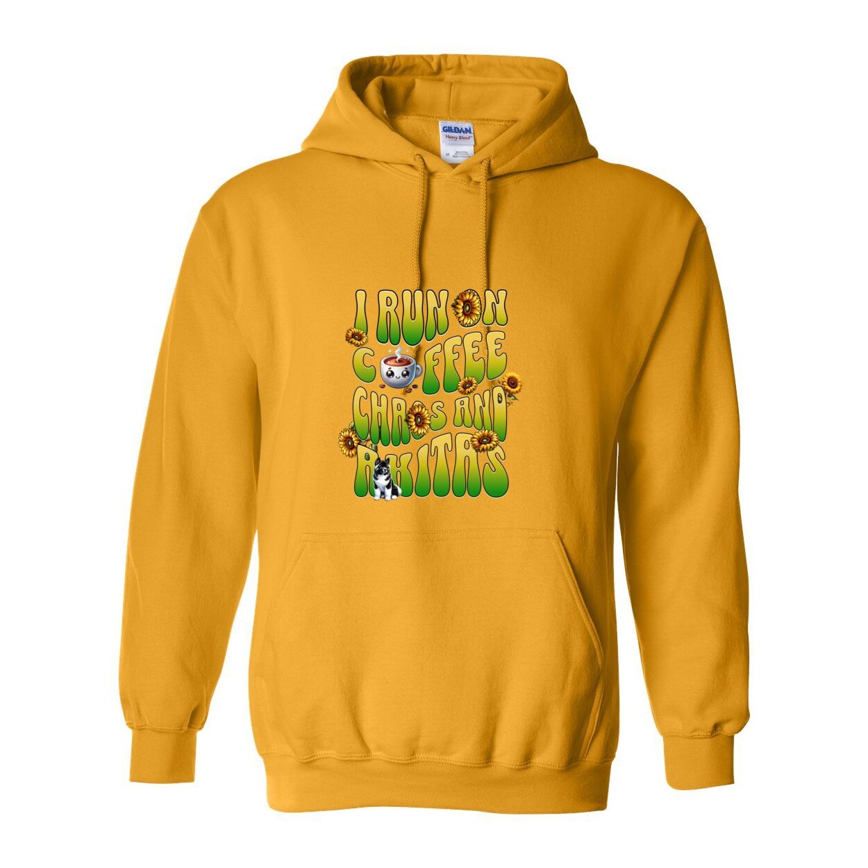 Coffee Chaos & Akita Green Yelllow Heavy Blend Hooded Sweatshirt - WagALotBowWow
