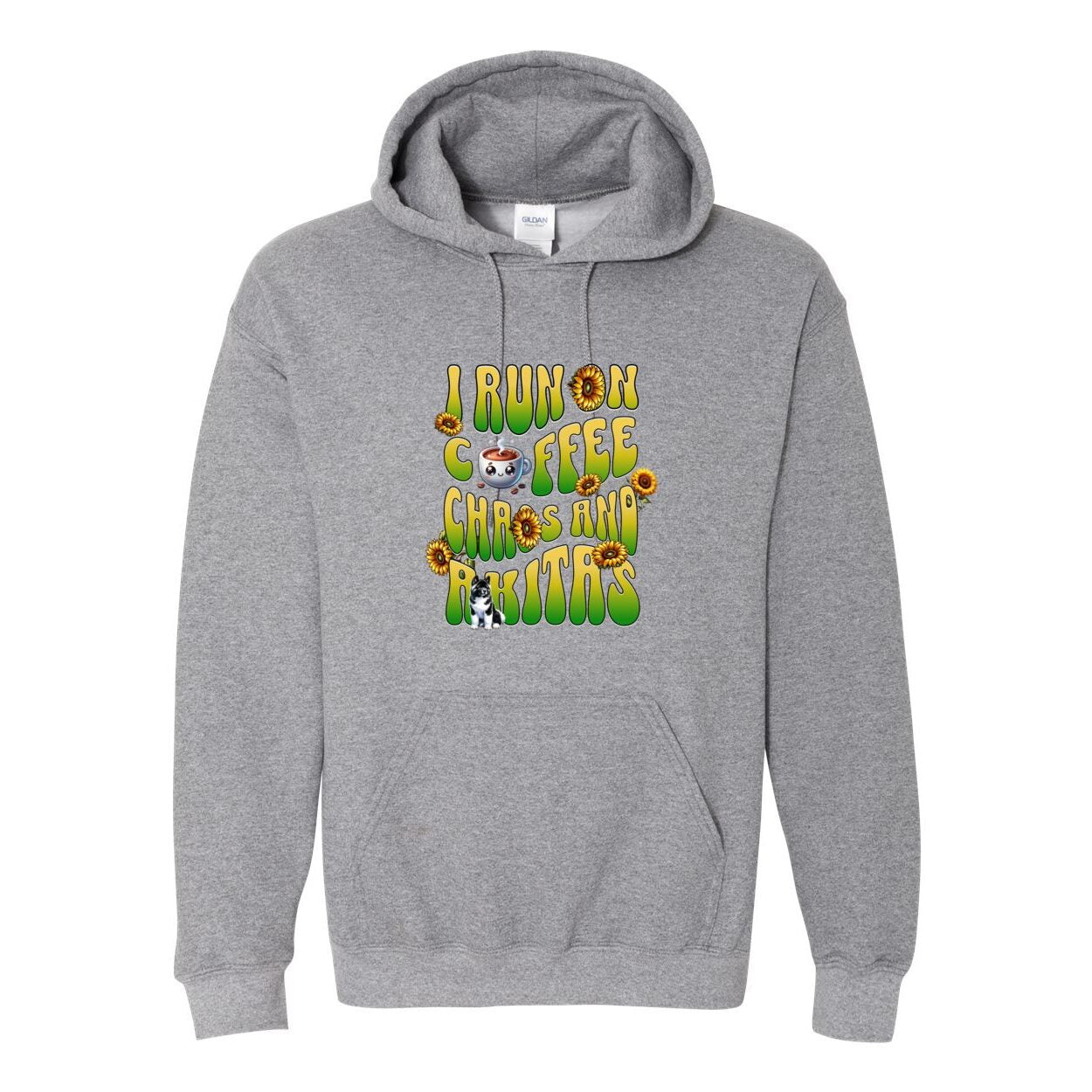 Coffee Chaos & Akita Green Yelllow Heavy Blend Hooded Sweatshirt - WagALotBowWow