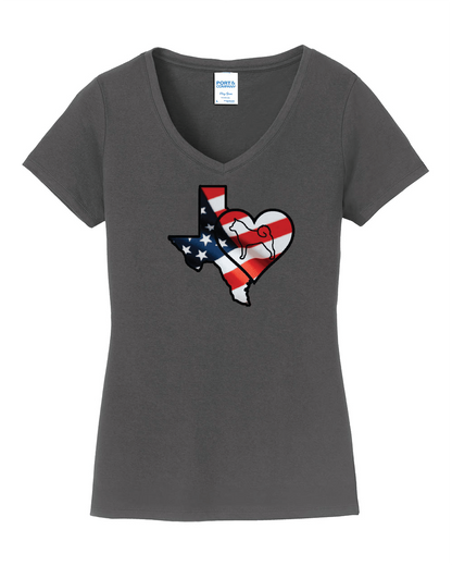 Texas Heart Akita LPC450V Port & Company® Ladies Fan Favorite™ V-Neck Tee - WagALotBowWow