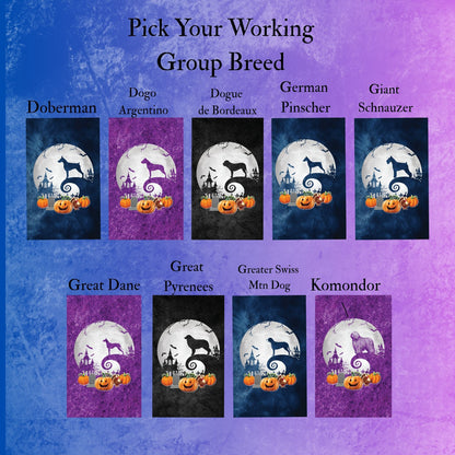 Working Group Dog Breed Halloween Garden Flag Gift Idea for Working Group Dog Lover Personalized Outdoor Yard Banner