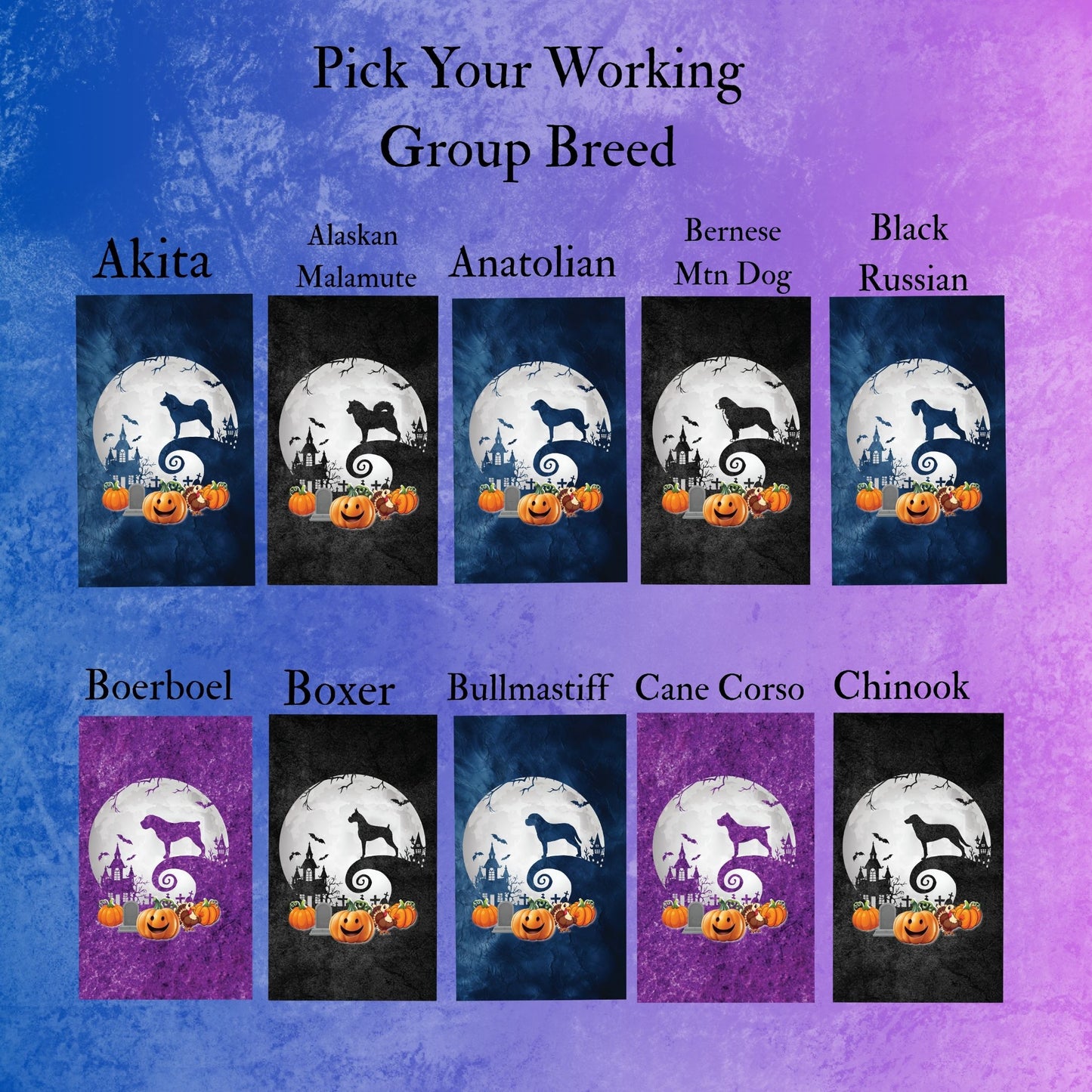 Working Group Dog Breed Halloween Garden Flag Gift Idea for Working Group Dog Lover Personalized Outdoor Yard Banner