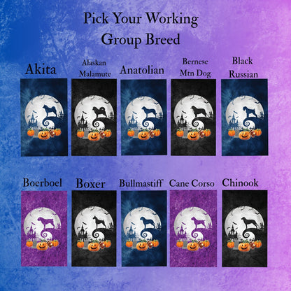 Working Group Dog Breed Halloween Garden Flag Gift Idea for Working Group Dog Lover Personalized Outdoor Yard Banner