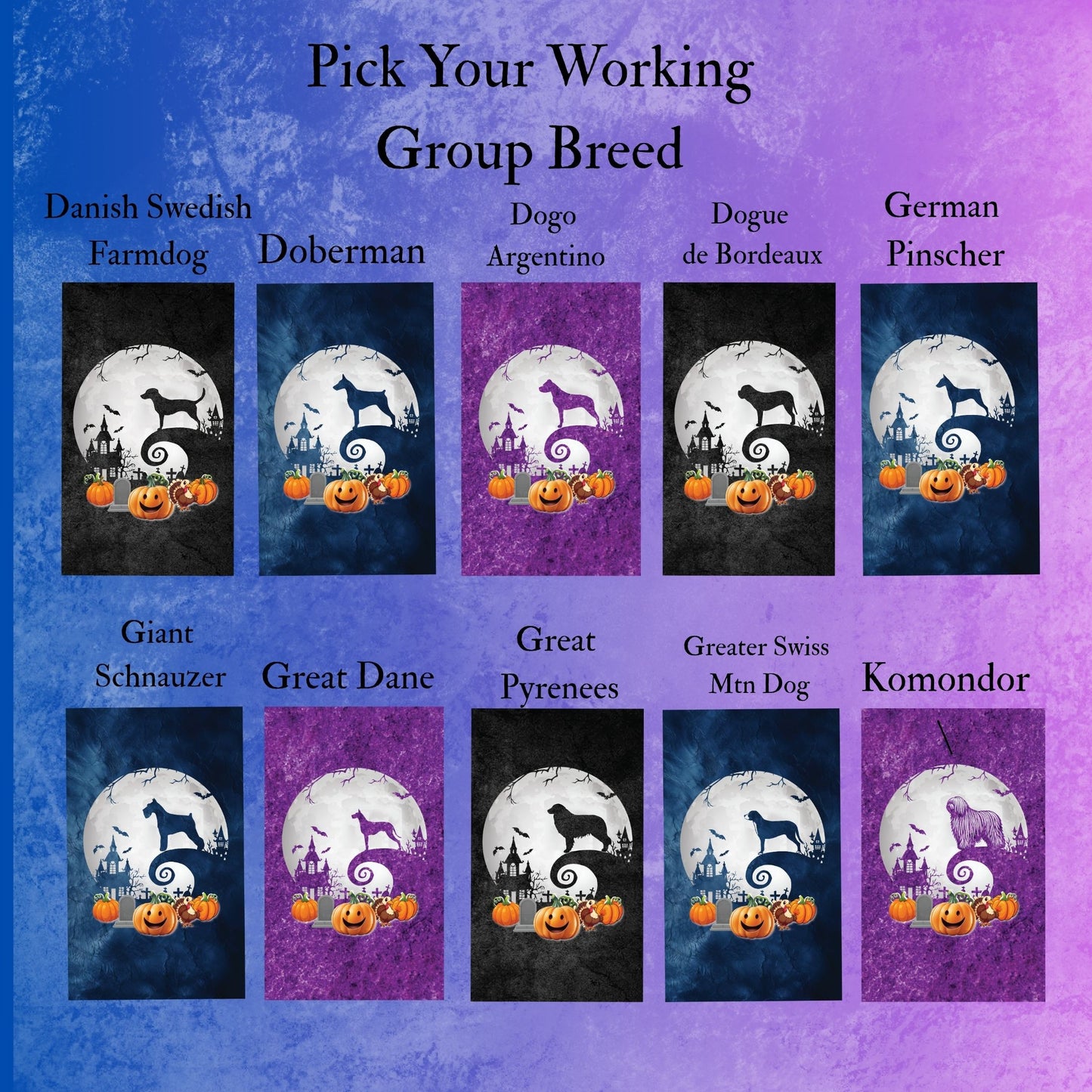 Working Group Dog Breed Halloween Garden Flag Gift Idea for Working Group Dog Lover Personalized Outdoor Yard Banner