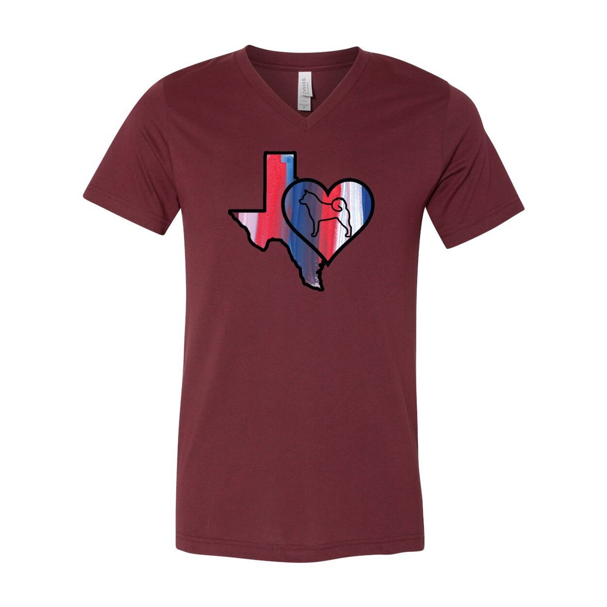Texas Heart Akita Unisex Short Sleeve V-Neck Jersey Tee - WagALotBowWow