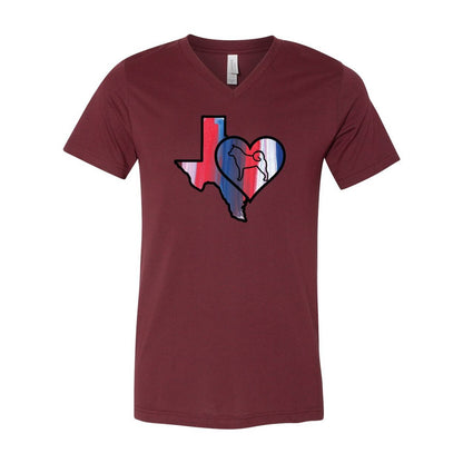 Texas Heart Akita Unisex Short Sleeve V-Neck Jersey Tee - WagALotBowWow