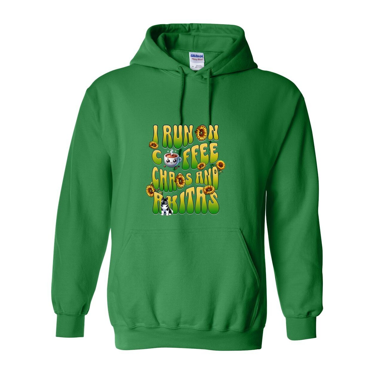 Coffee Chaos & Akita Green Yelllow Heavy Blend Hooded Sweatshirt - WagALotBowWow