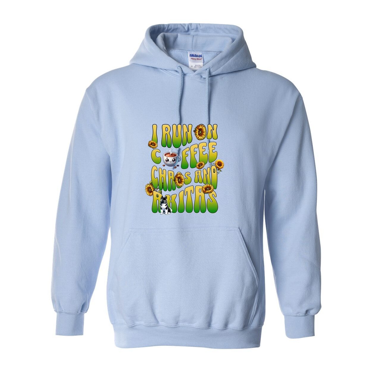 Coffee Chaos & Akita Green Yelllow Heavy Blend Hooded Sweatshirt - WagALotBowWow