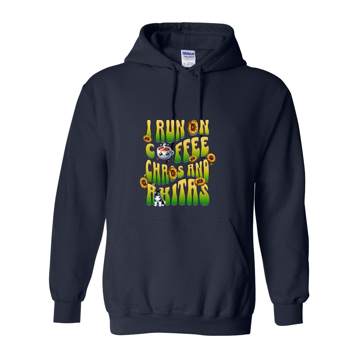 Coffee Chaos & Akita Green Yelllow Heavy Blend Hooded Sweatshirt - WagALotBowWow