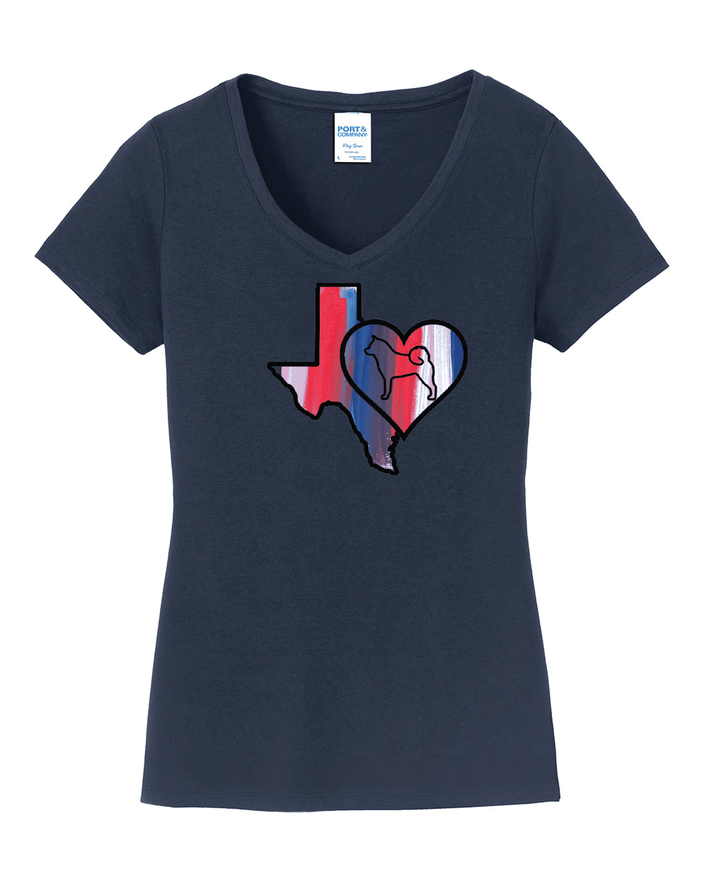 Texas Heart Akita LPC450V Port & Company® Ladies Fan Favorite™ V-Neck Tee - WagALotBowWow