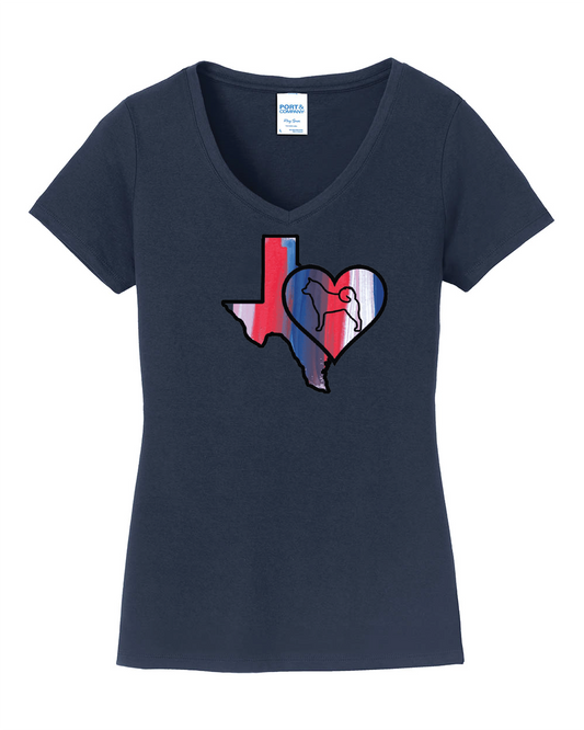 Texas Heart Akita LPC450V Port & Company® Ladies Fan Favorite™ V-Neck Tee - WagALotBowWow