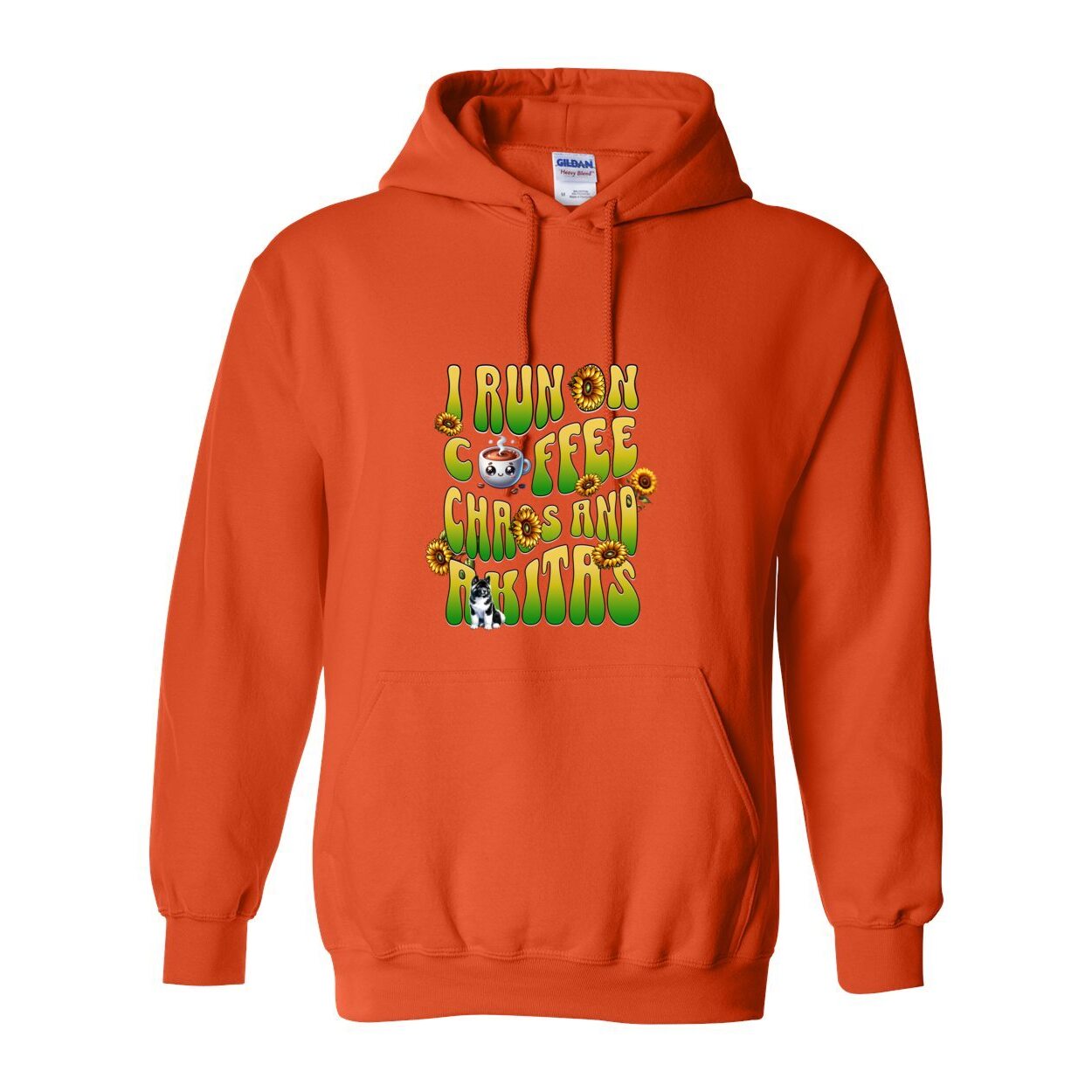 Coffee Chaos & Akita Green Yelllow Heavy Blend Hooded Sweatshirt - WagALotBowWow