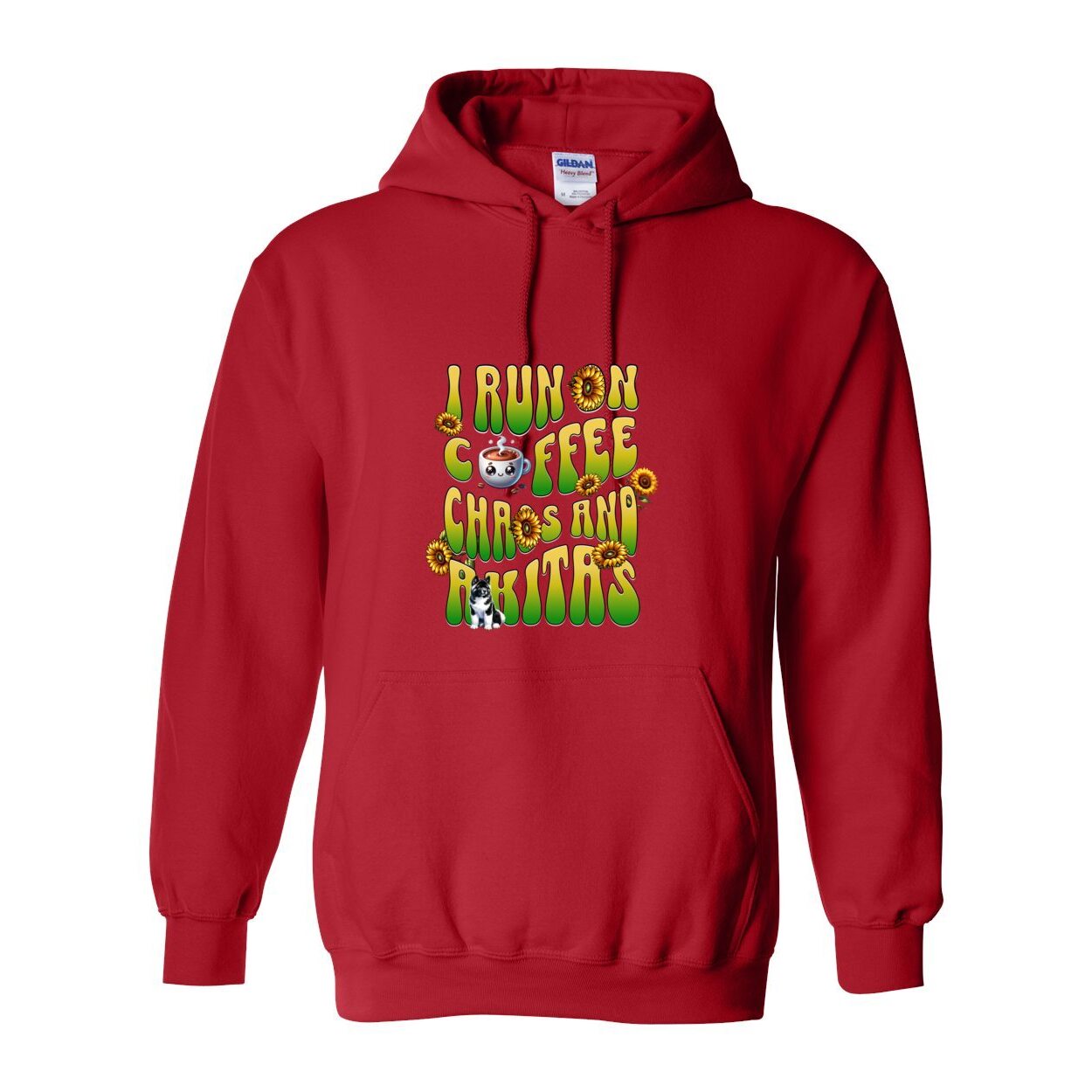 Coffee Chaos & Akita Green Yelllow Heavy Blend Hooded Sweatshirt - WagALotBowWow