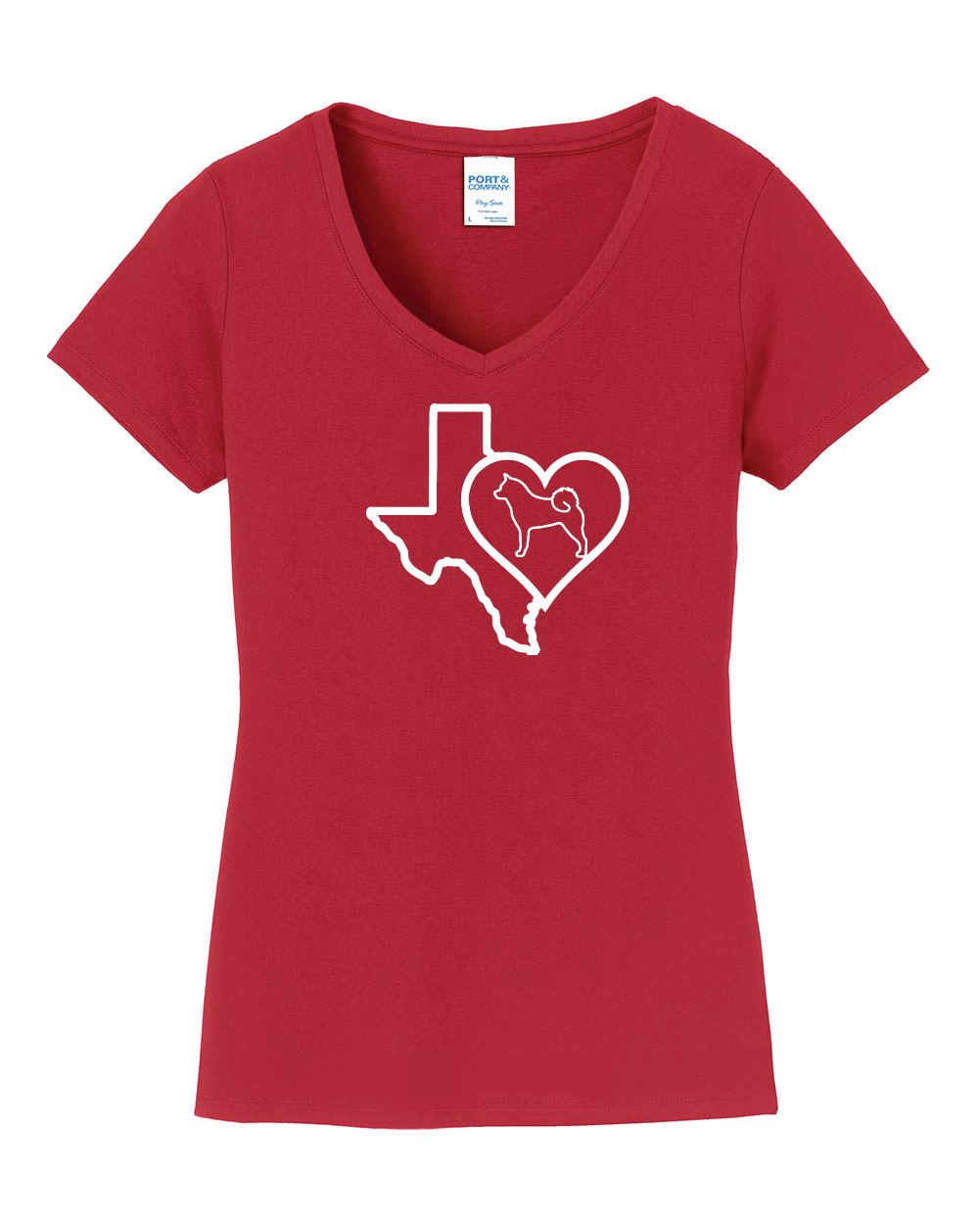 Texas Heart Akita LPC450V Port & Company® Ladies Fan Favorite™ V-Neck Tee - WagALotBowWow