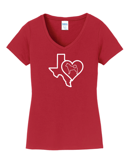 Texas Heart Akita LPC450V Port & Company® Ladies Fan Favorite™ V-Neck Tee - WagALotBowWow