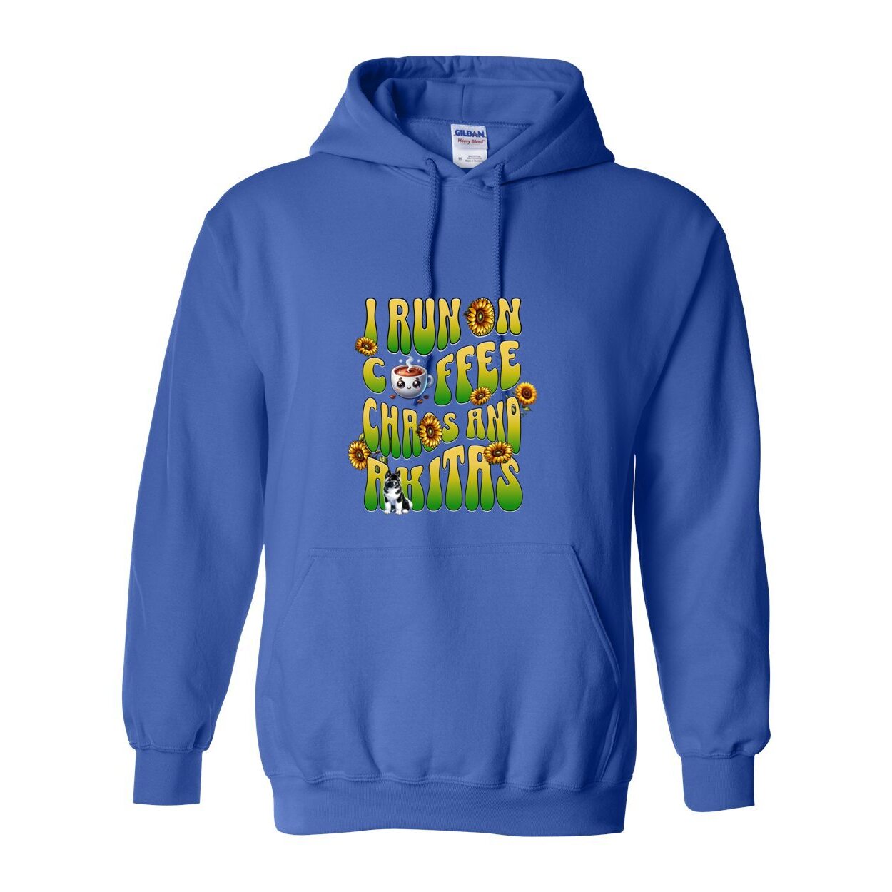 Coffee Chaos & Akita Green Yelllow Heavy Blend Hooded Sweatshirt - WagALotBowWow