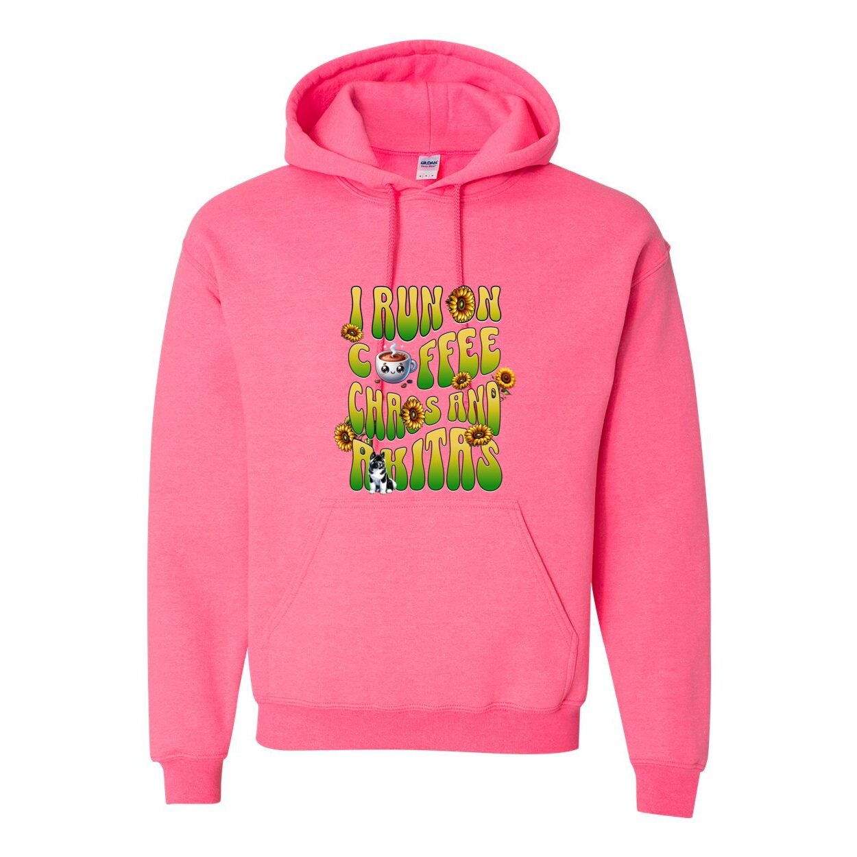 Coffee Chaos & Akita Green Yelllow Heavy Blend Hooded Sweatshirt - WagALotBowWow