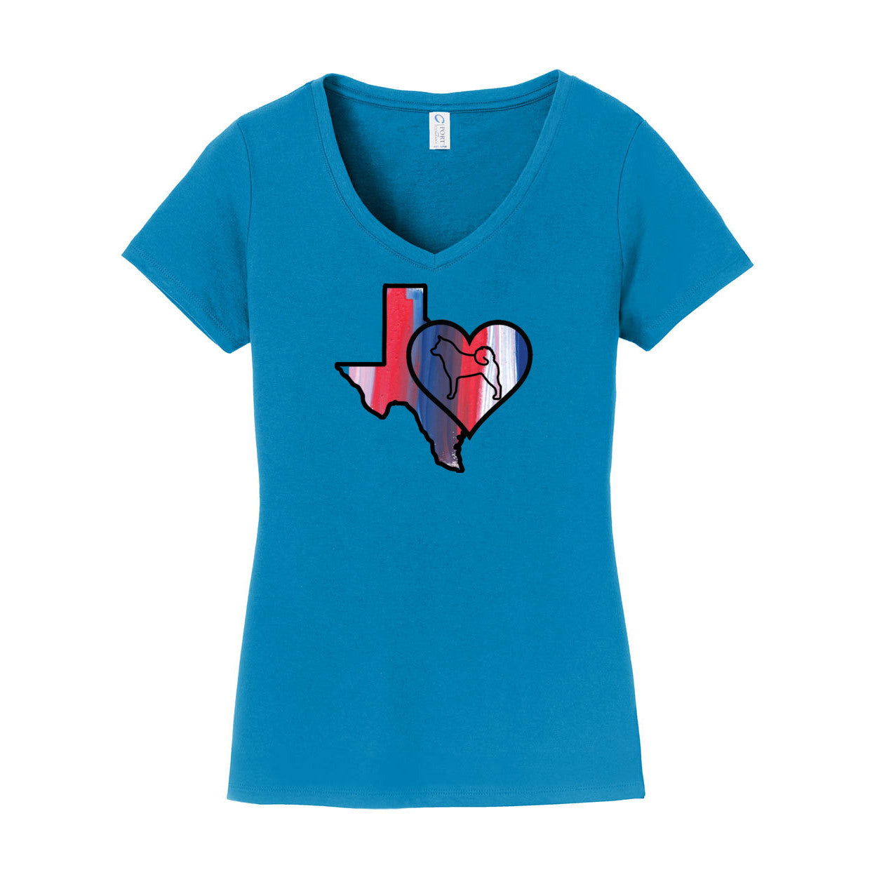 Texas Heart Akita LPC450V Port & Company® Ladies Fan Favorite™ V-Neck Tee - WagALotBowWow