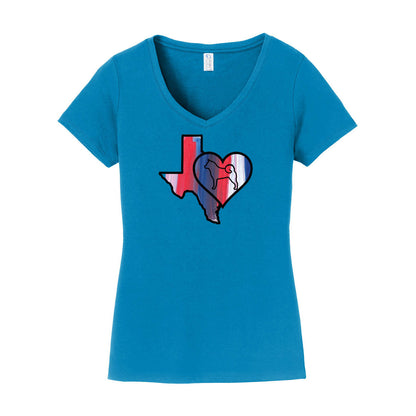 Texas Heart Akita LPC450V Port & Company® Ladies Fan Favorite™ V-Neck Tee - WagALotBowWow