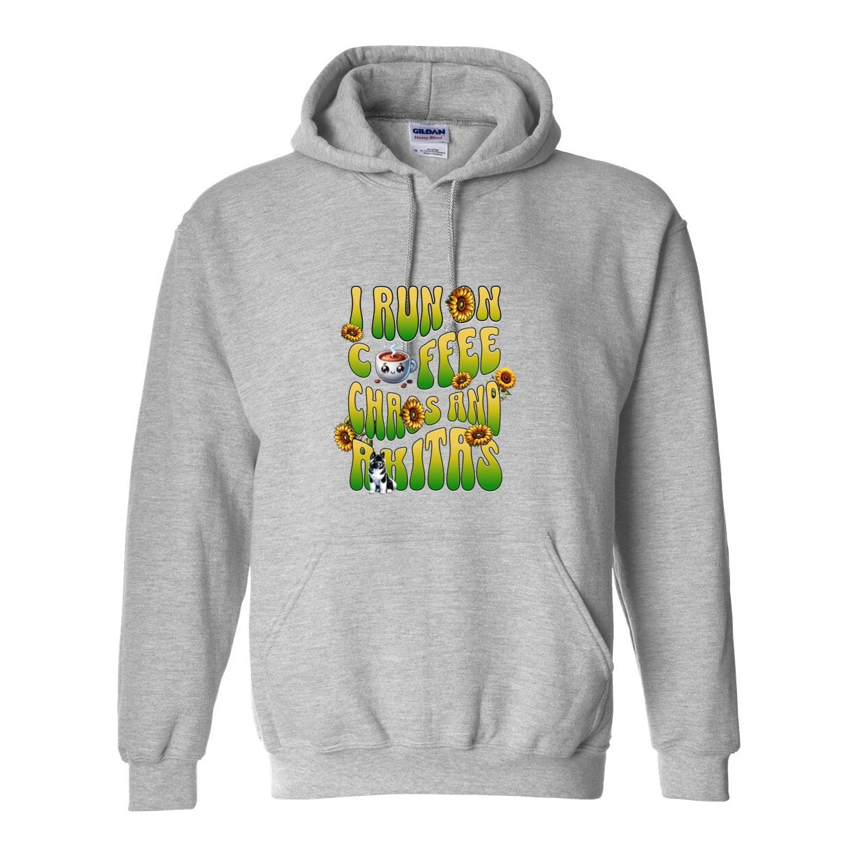 Coffee Chaos & Akita Green Yelllow Heavy Blend Hooded Sweatshirt - WagALotBowWow