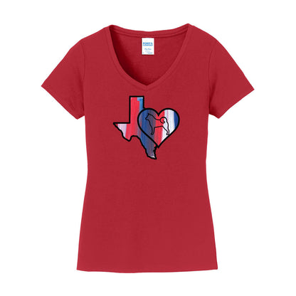 Texas Heart Akita LPC450V Port & Company® Ladies Fan Favorite™ V-Neck Tee - WagALotBowWow