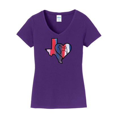Texas Heart Akita LPC450V Port & Company® Ladies Fan Favorite™ V-Neck Tee - WagALotBowWow