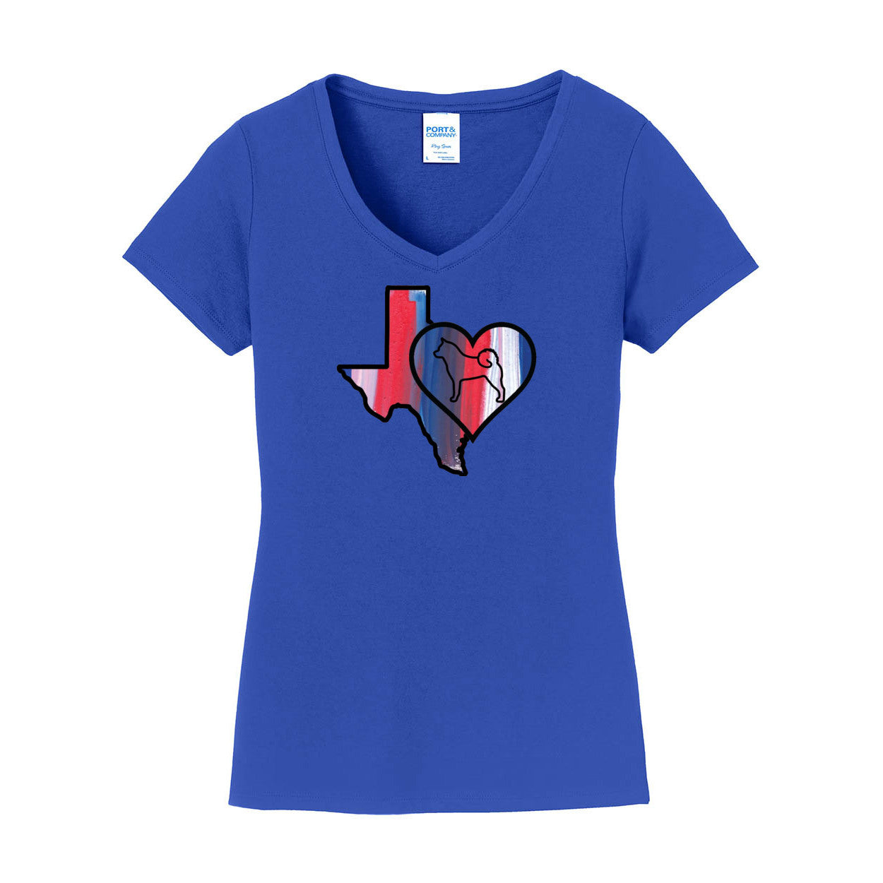 Texas Heart Akita LPC450V Port & Company® Ladies Fan Favorite™ V-Neck Tee - WagALotBowWow