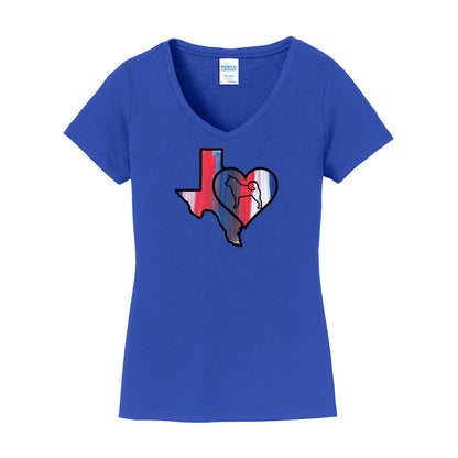 Texas Heart Akita LPC450V Port & Company® Ladies Fan Favorite™ V-Neck Tee - WagALotBowWow