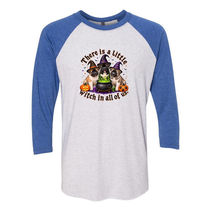 Little Witch in All of US Unisex Tri-Blend Three-Quarter Sleeve Baseball Raglan Tee
