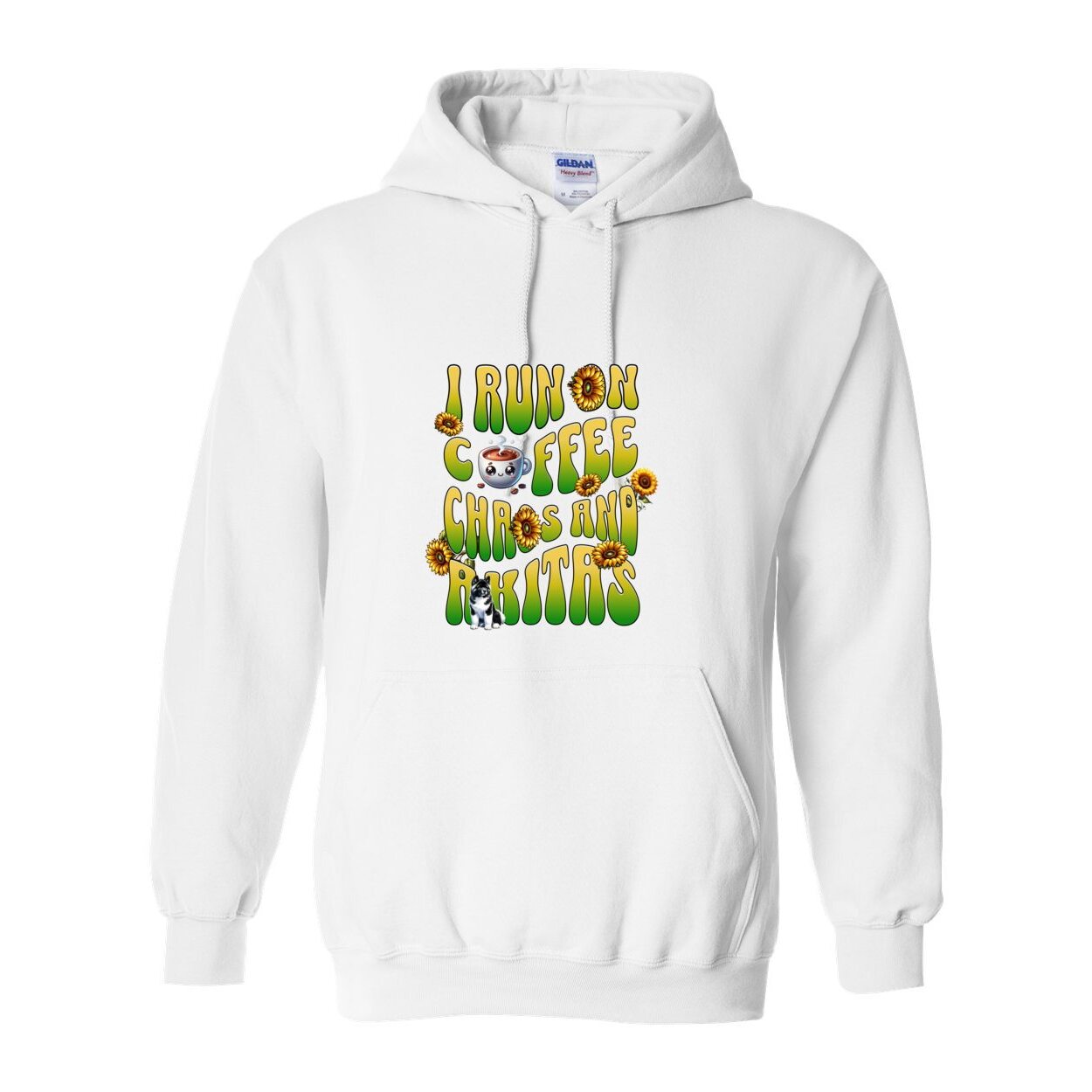 Coffee Chaos & Akita Green Yelllow Heavy Blend Hooded Sweatshirt - WagALotBowWow