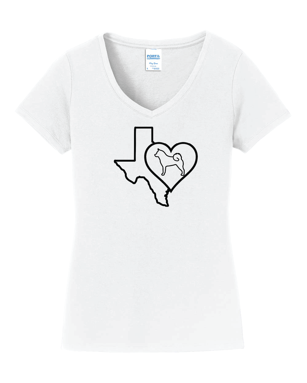 Texas Heart Akita LPC450V Port & Company® Ladies Fan Favorite™ V-Neck Tee - WagALotBowWow