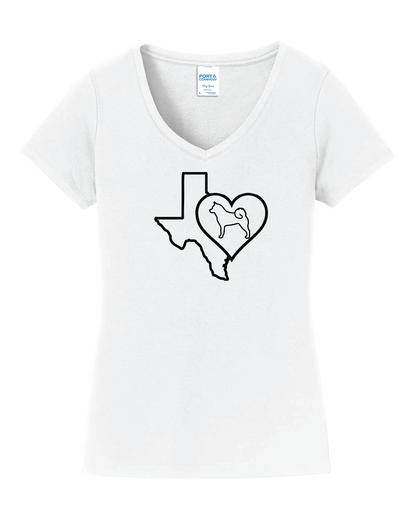 Texas Heart Akita LPC450V Port & Company® Ladies Fan Favorite™ V-Neck Tee - WagALotBowWow