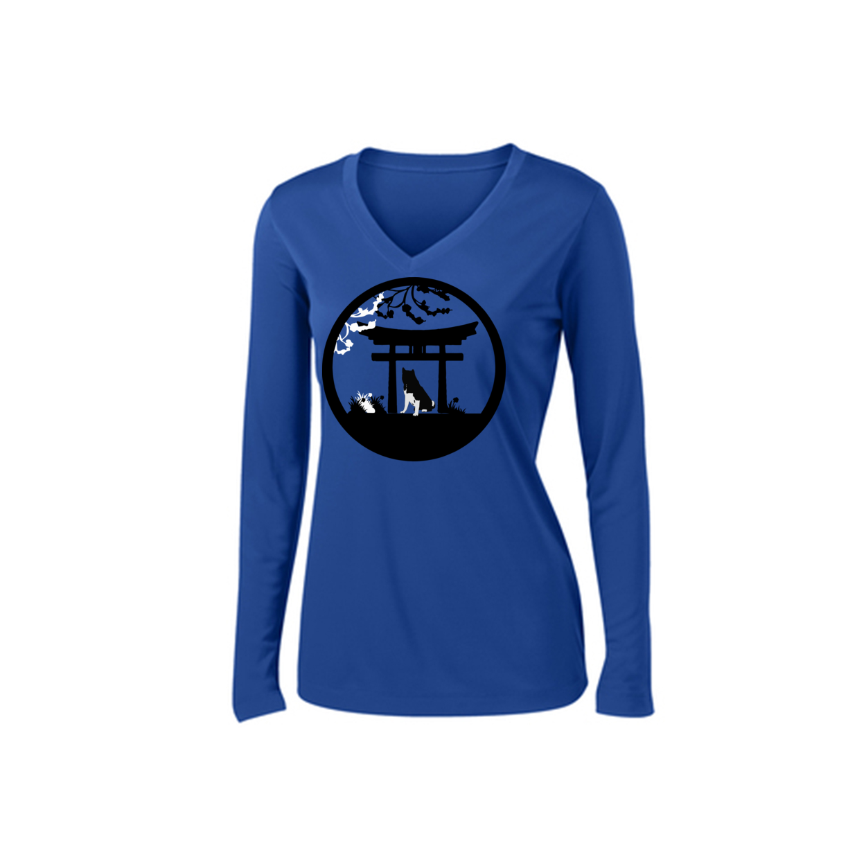 Akita Gate Ladies V-Neck LS Tee - WagALotBowWow