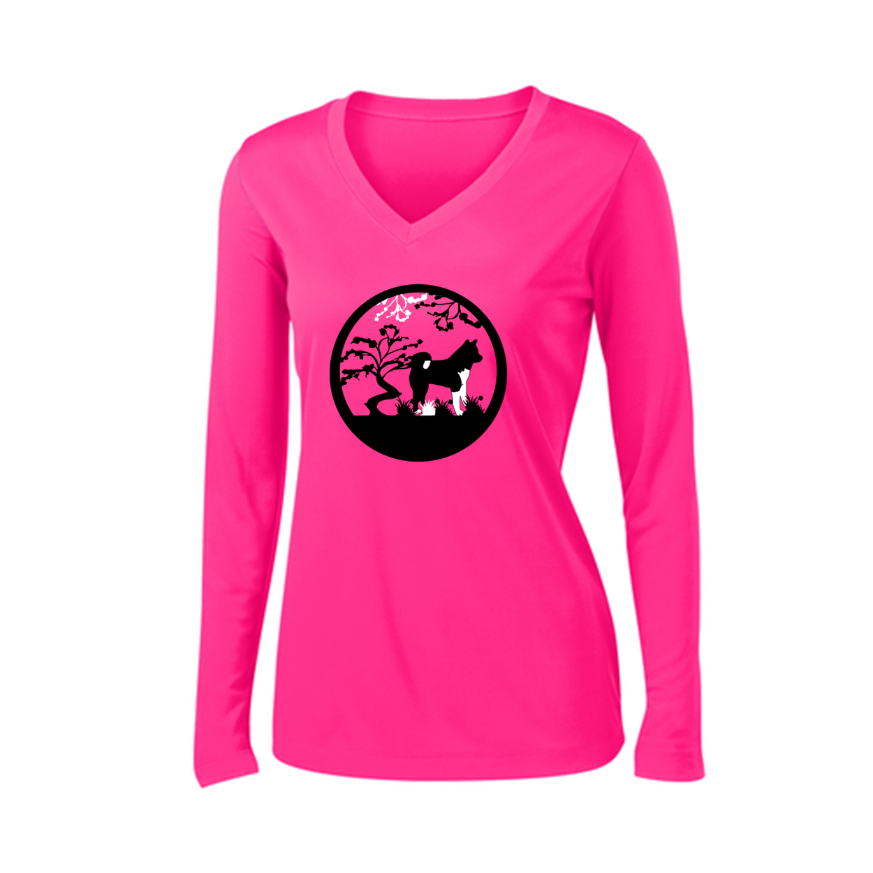 Akita Tree Womens V-Neck LS - WagALotBowWow