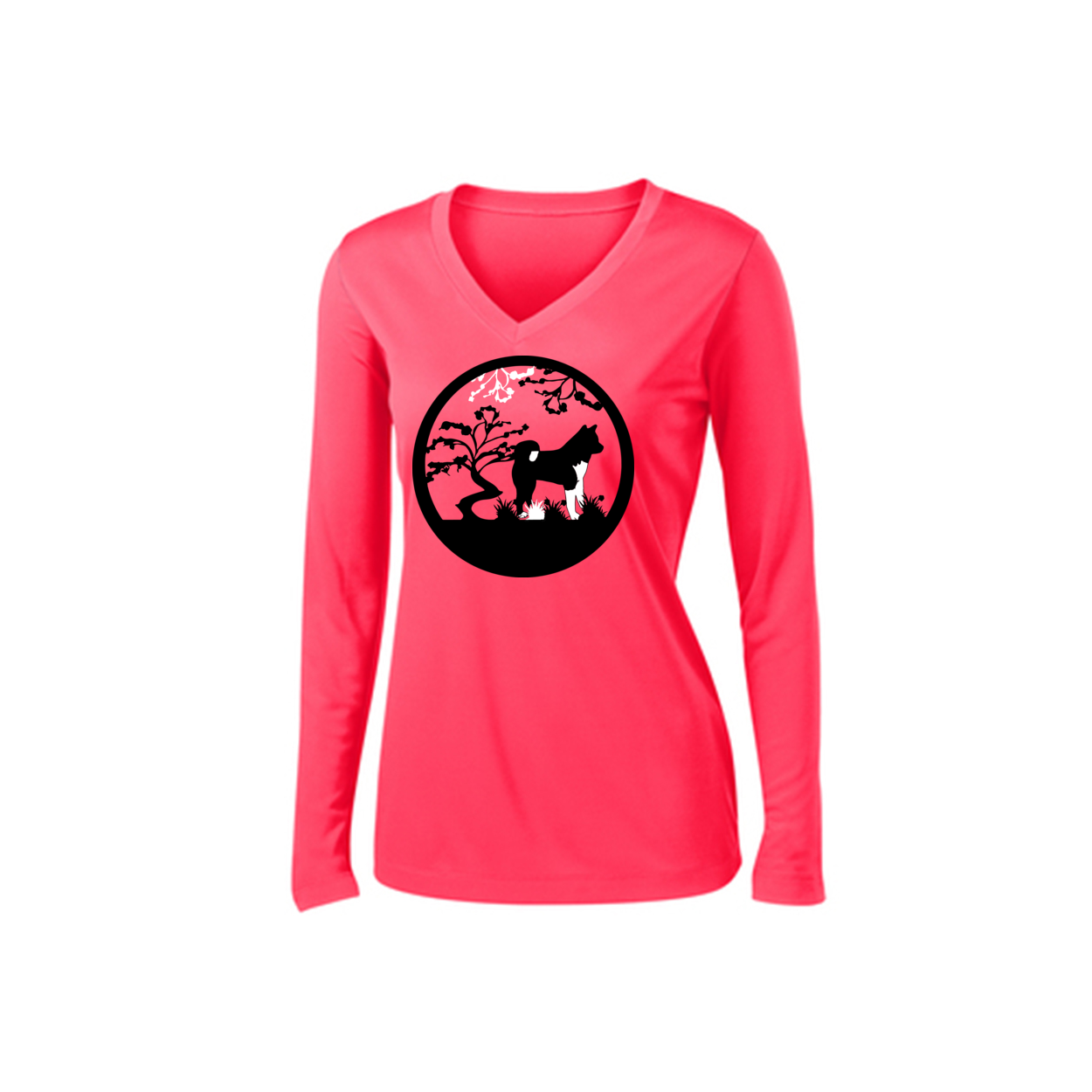 Akita Tree Womens V-Neck LS - WagALotBowWow