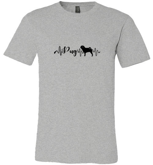 Pug Heartbeat Unisex Short Sleeve Shirt Black - WagALotBowWow