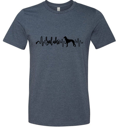 Saluki Heartbeat Unisex Short Sleeve Shirt Black - WagALotBowWow