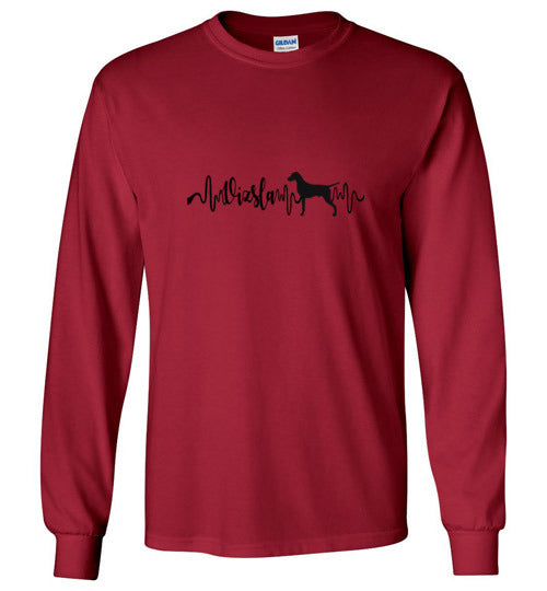 Vizsla Heartbeat Gildan Unisex Long Sleeve T-Shirt Black - WagALotBowWow