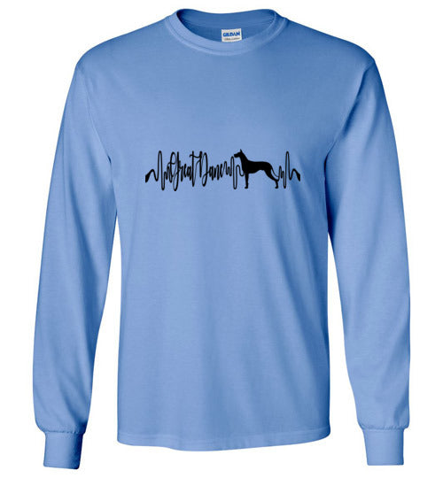 Great Dane Heartbeat Unisex Long Sleeve T-Shirt - WagALotBowWow
