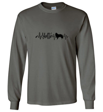 Sheltie Heartbeat Gildan Unisex Long Sleeve T-Shirt Black - WagALotBowWow