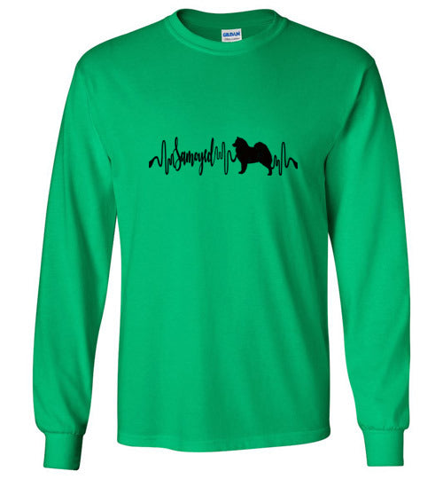 Samoyed 2 Heartbeat Unisex Long Sleeve T-Shirt - WagALotBowWow