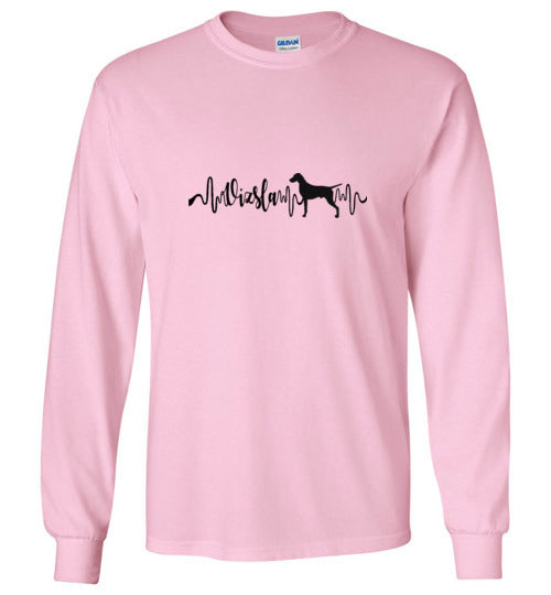 Vizsla Heartbeat Gildan Unisex Long Sleeve T-Shirt Black - WagALotBowWow