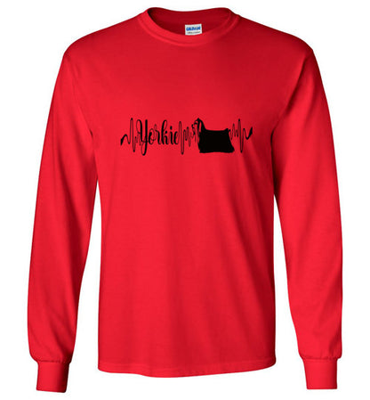 Yorkie Heartbeat Unisex Long Sleeve T-Shirt - WagALotBowWow